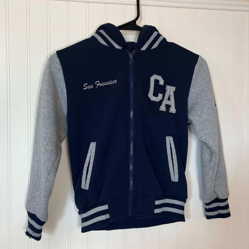 BOYS CASUAL FLEECE THERMAL COLOR BLOCK BASEBALL JACKET WITH CA LETTER SAN FRAN